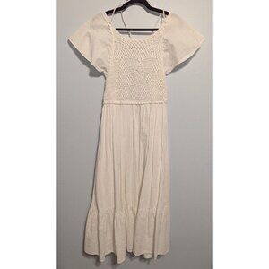 Zara womens dress XL embroidered short sleeve shite low back boho festival